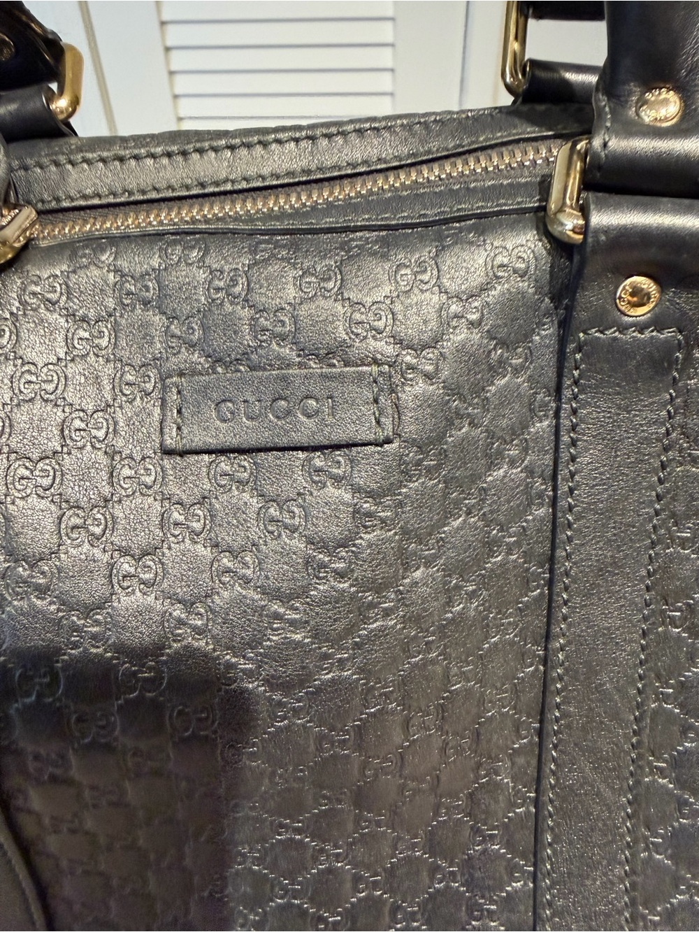 Gucci Black Embossed Leather Top-Handle Tote - Picture 5 of 17